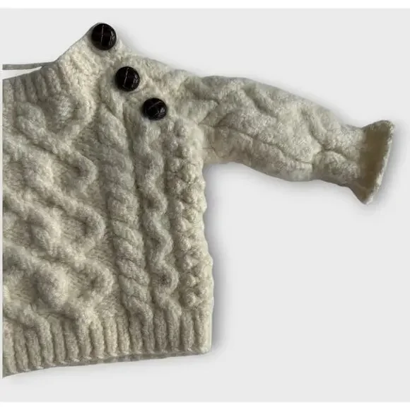 Aran Sweater Market 100% Merino Wool Sweater Shoulder Buttons Baby Size Small - Picture 4 of 15